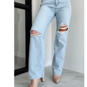 NanaMacs Light Blue Distressed Straight Leg Jeans
